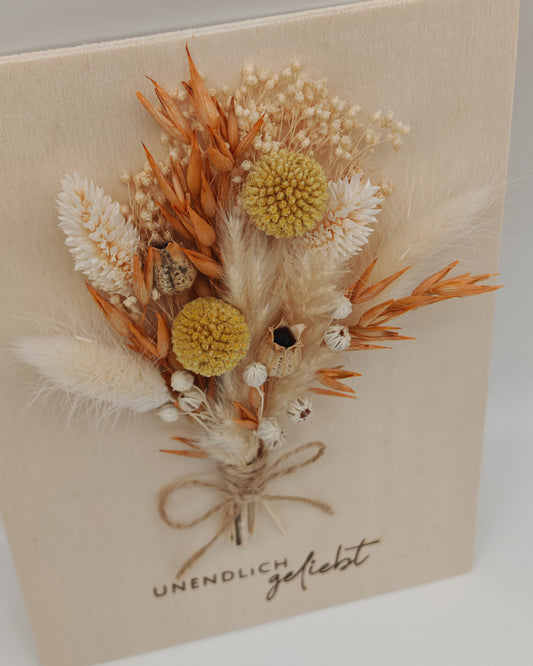 Trockenblumenschild "unendlich geliebt" Rost