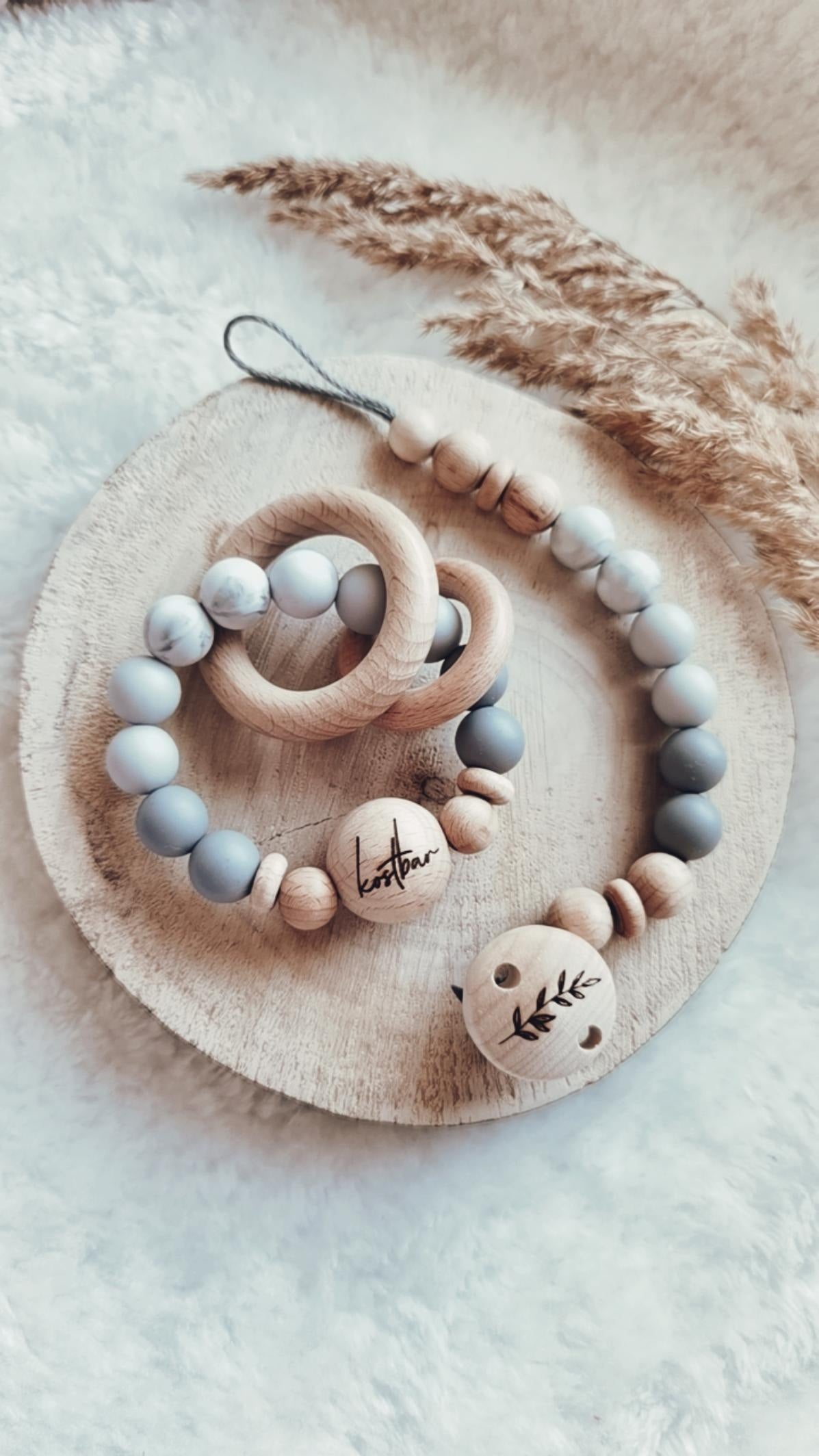 Baby Set -Ombre grau- Schnullerkette und oder Greifling