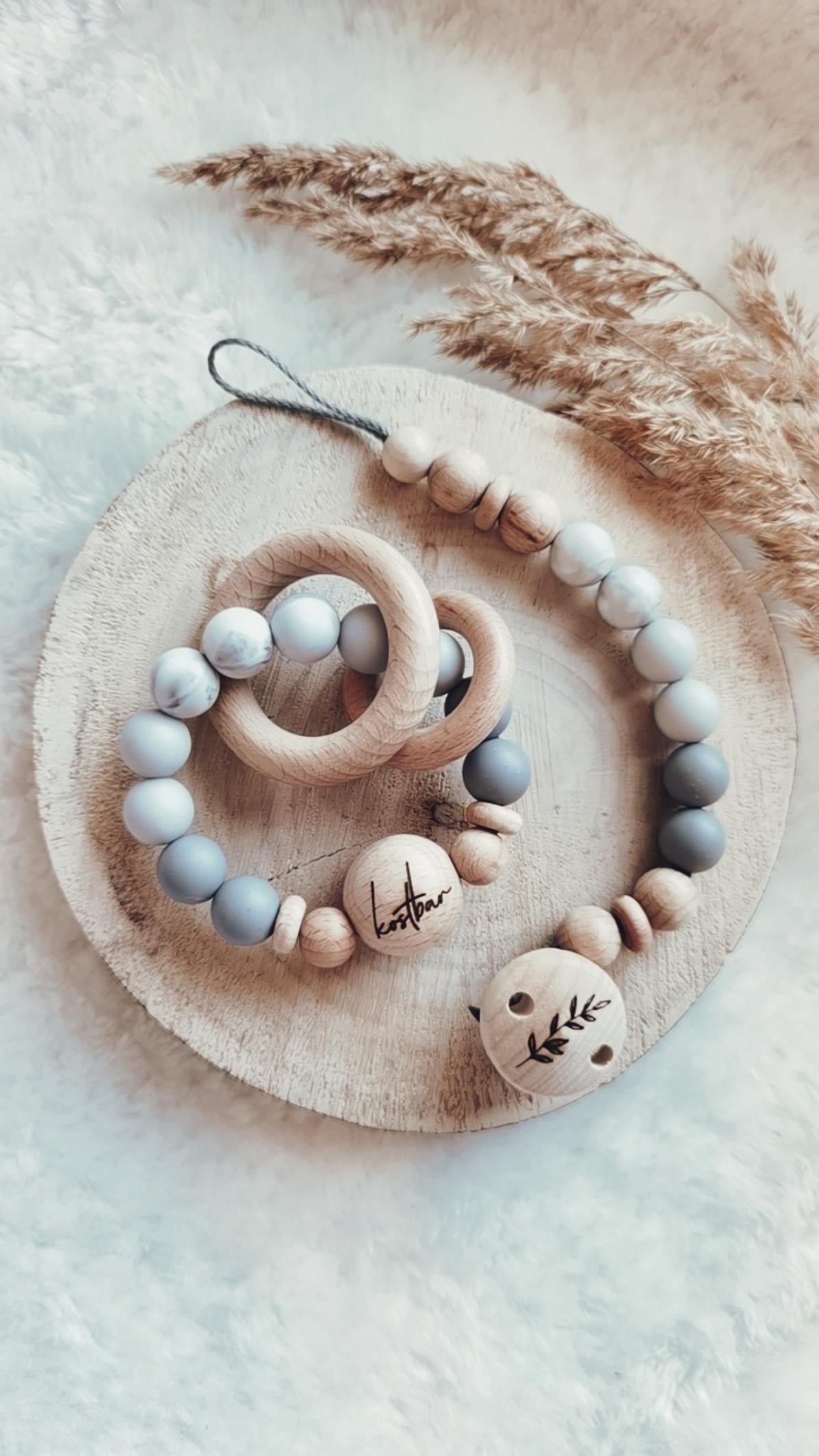 Baby Set -Ombre grau- Schnullerkette und oder Greifling