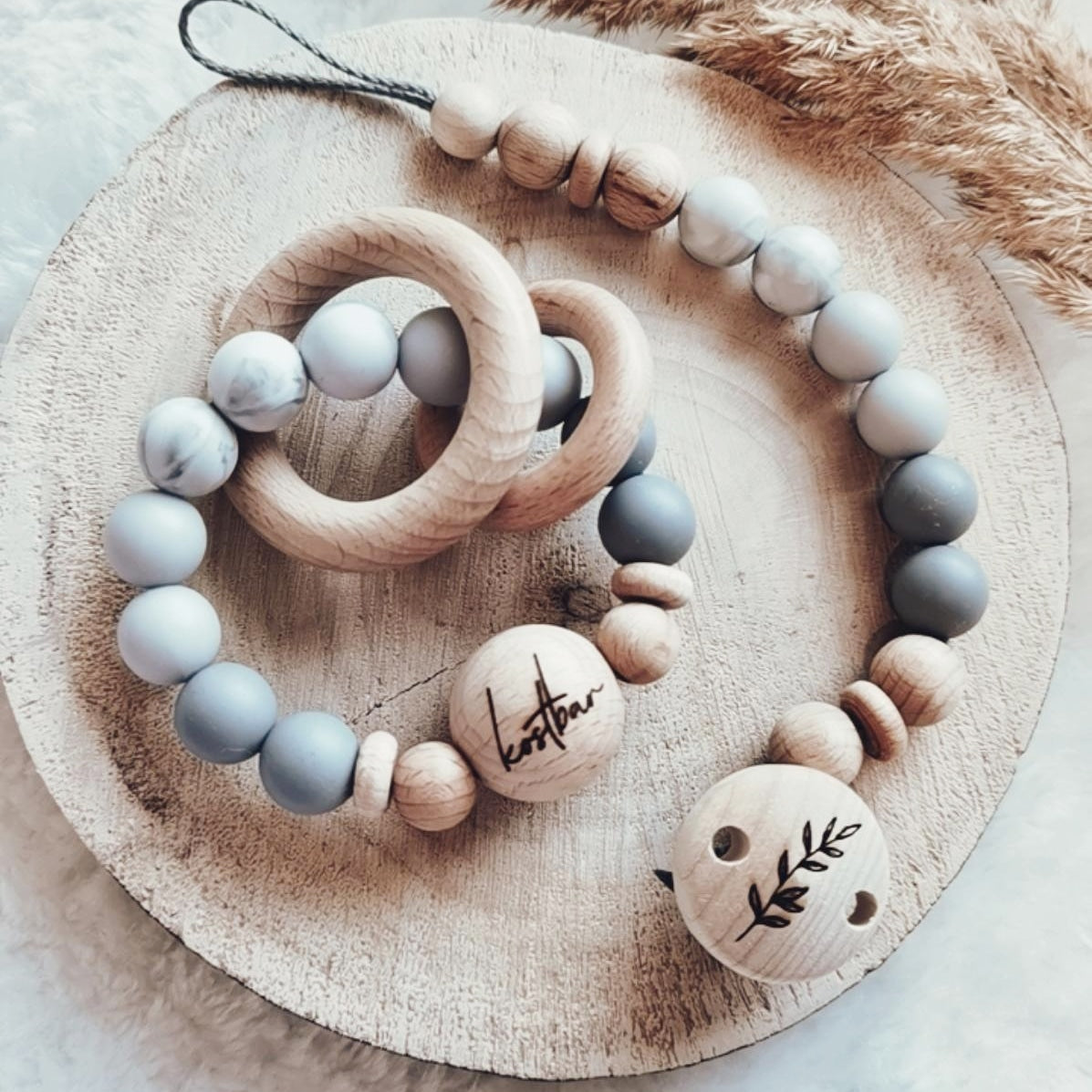 Baby Set -Ombre grau- Schnullerkette und oder Greifling