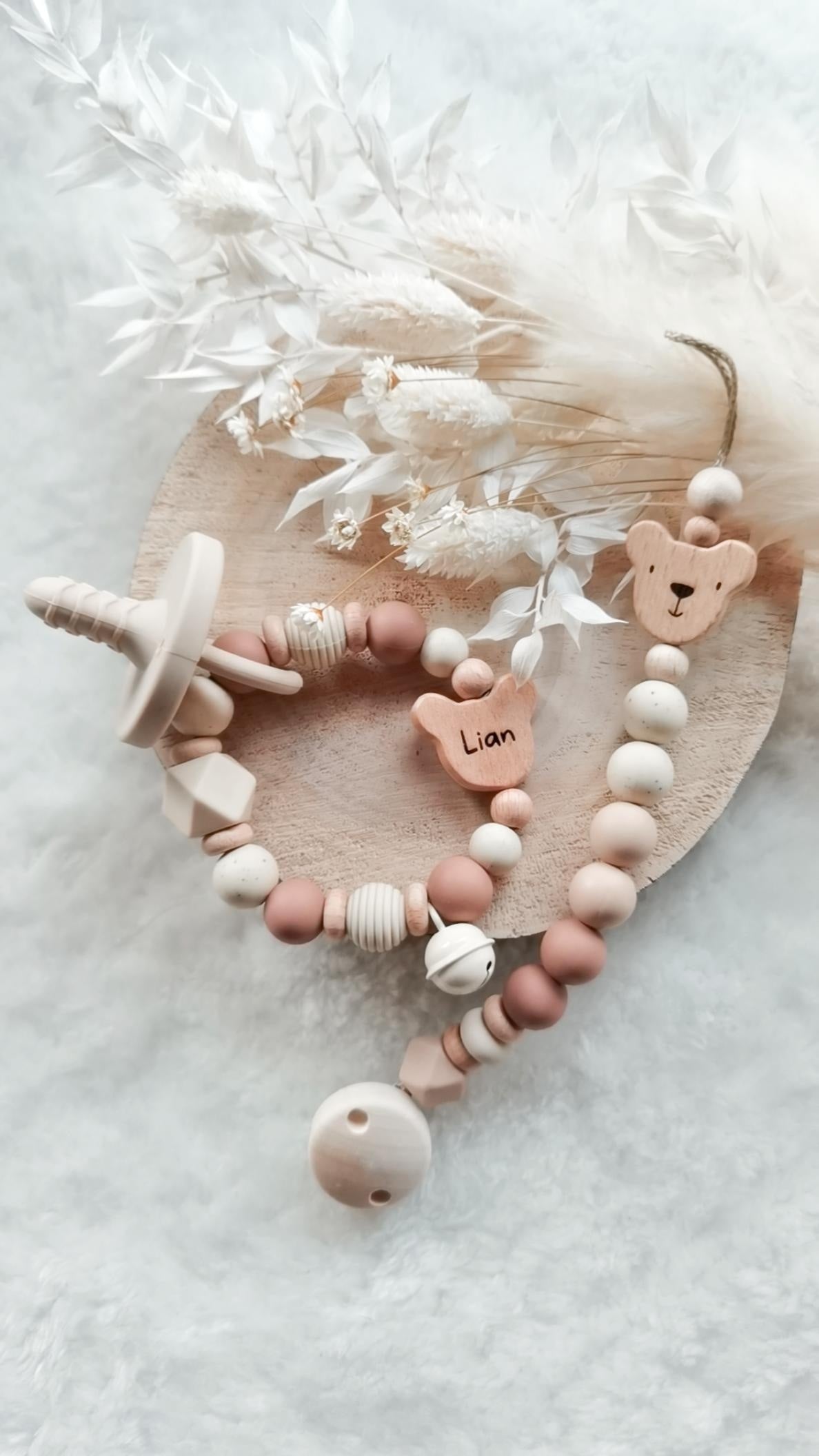Baby Set "Lian" - Farbe Camel - Schnullerkette und oder Greifling