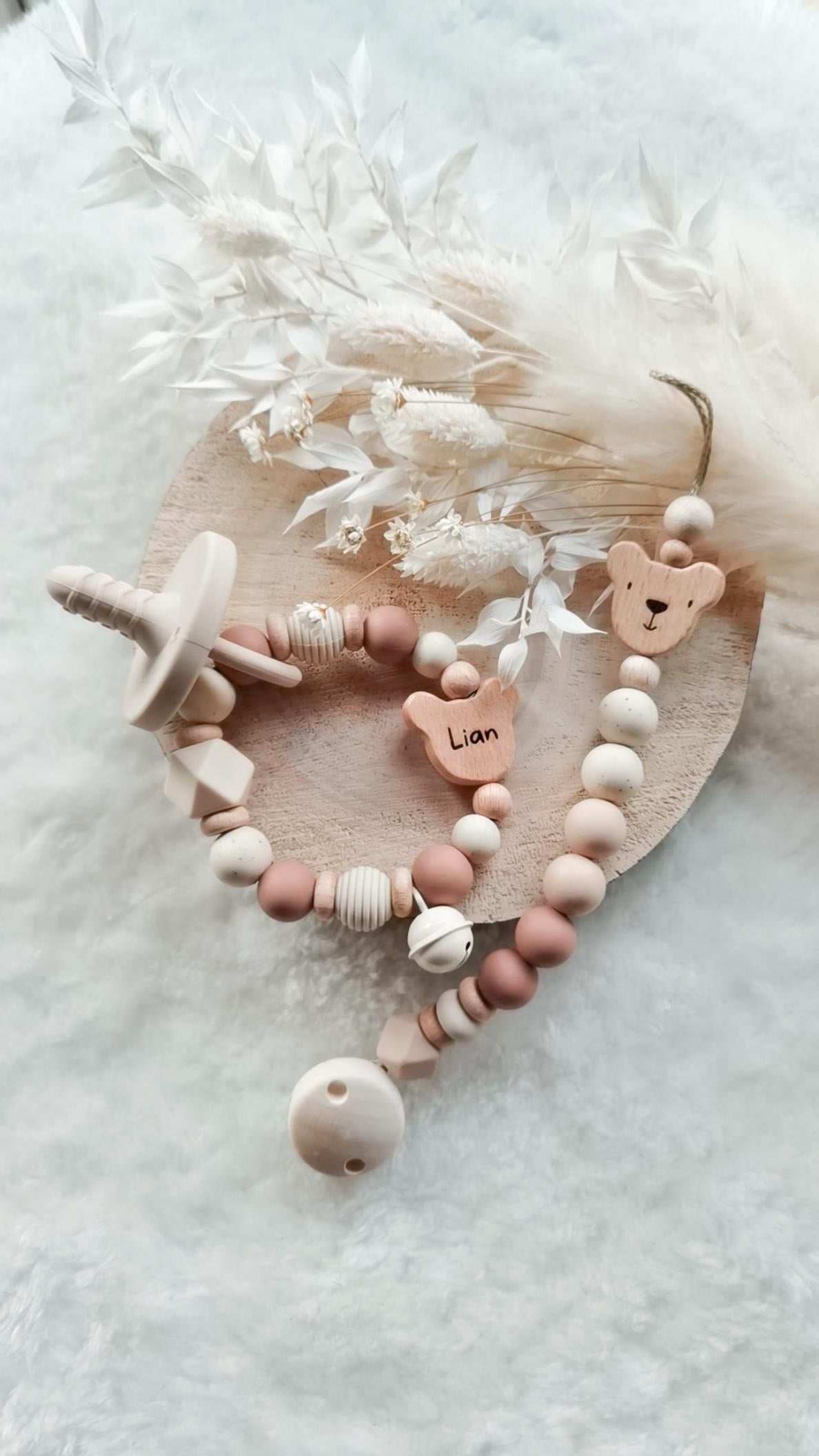 Baby Set "Lian" - Farbe Camel - Schnullerkette und oder Greifling
