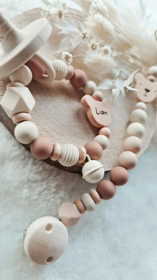 Baby Set "Lian" - Farbe Camel - Schnullerkette und oder Greifling