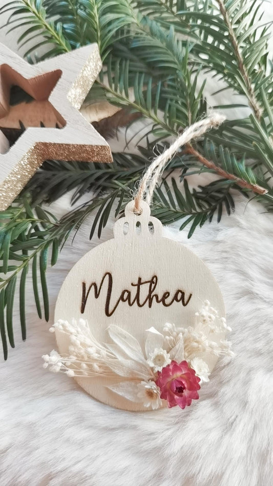 Weihnachtsdeko | Holzscheibe im Kugel Design | Trockenblumen