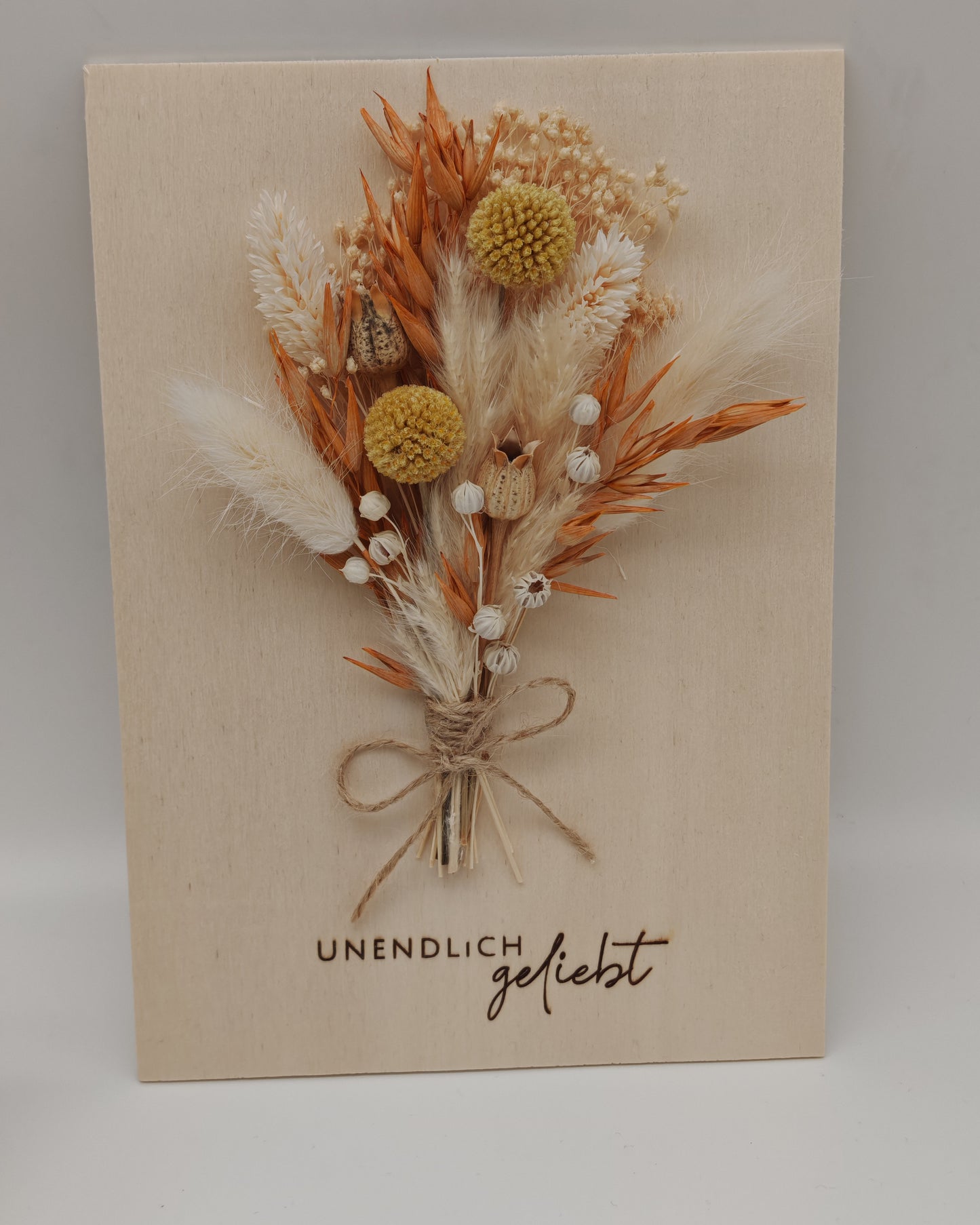 Trockenblumenschild "unendlich geliebt" Rost