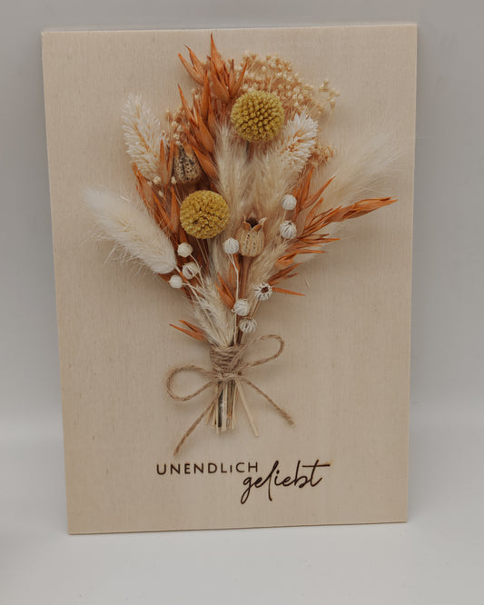 Trockenblumenschild "unendlich geliebt" Rost