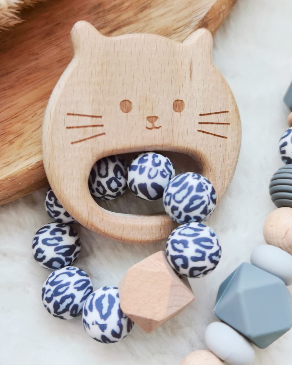 Baby Set -Leoprint grau- Schnullerkette und oder Greifling