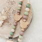 Schnullerkette , Schnullerkette Junge | grün taupe beige | Bär Teddy | Frühchen Neugeborene | leichter und kürzer