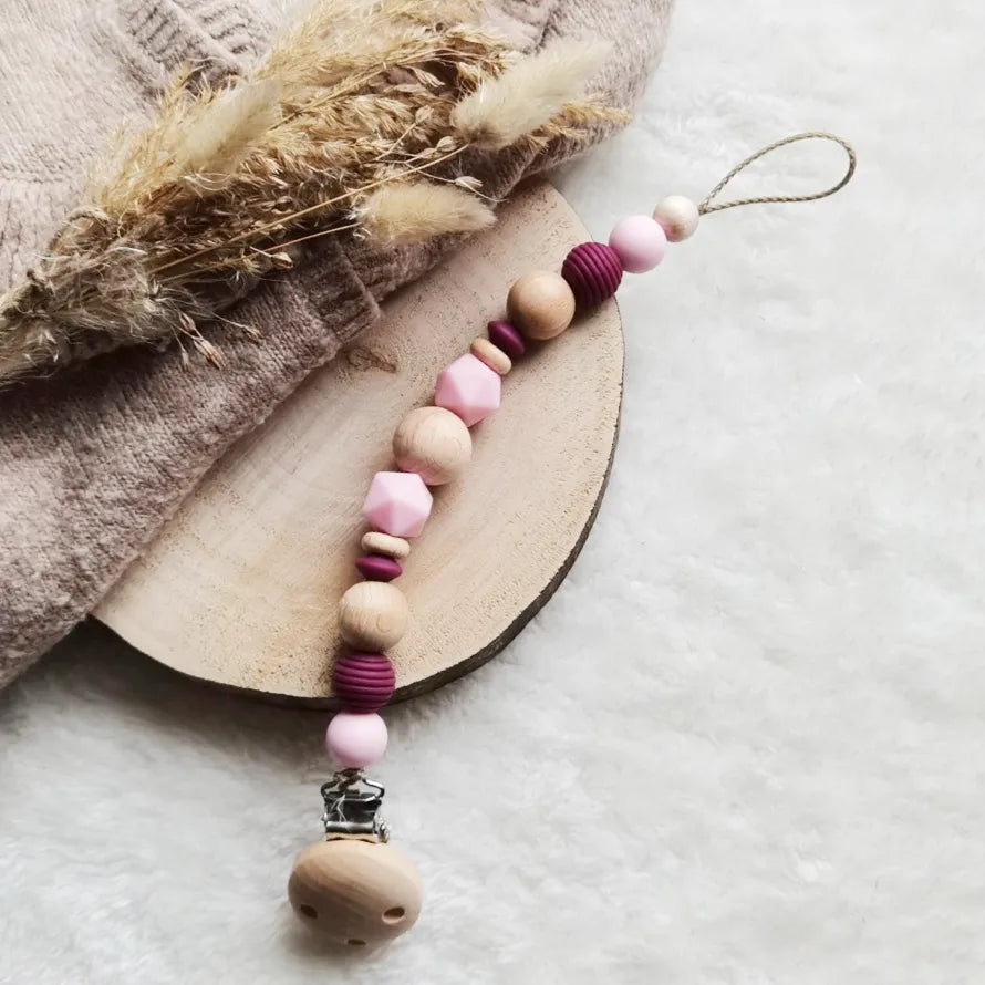 Schnullerkette "Rafael - Rosa/ Bordeaux"
