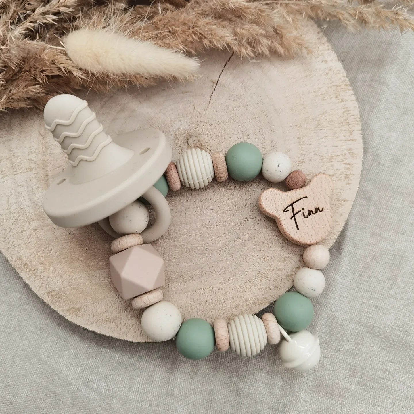 Baby Set "Finn" - Farbe Jade - Schnullerkette und oder Greifling
