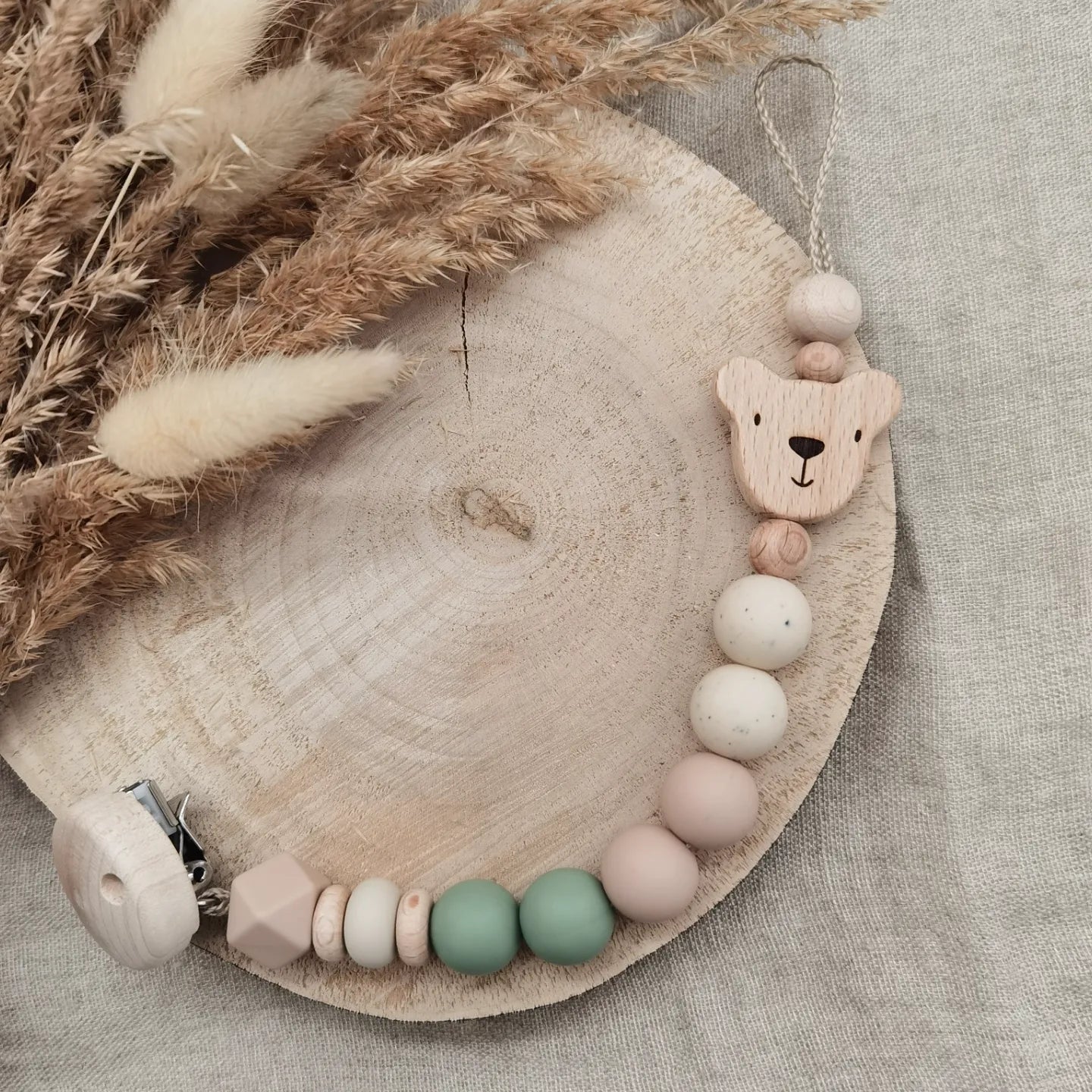 Baby Set "Finn" - Farbe Jade - Schnullerkette und oder Greifling