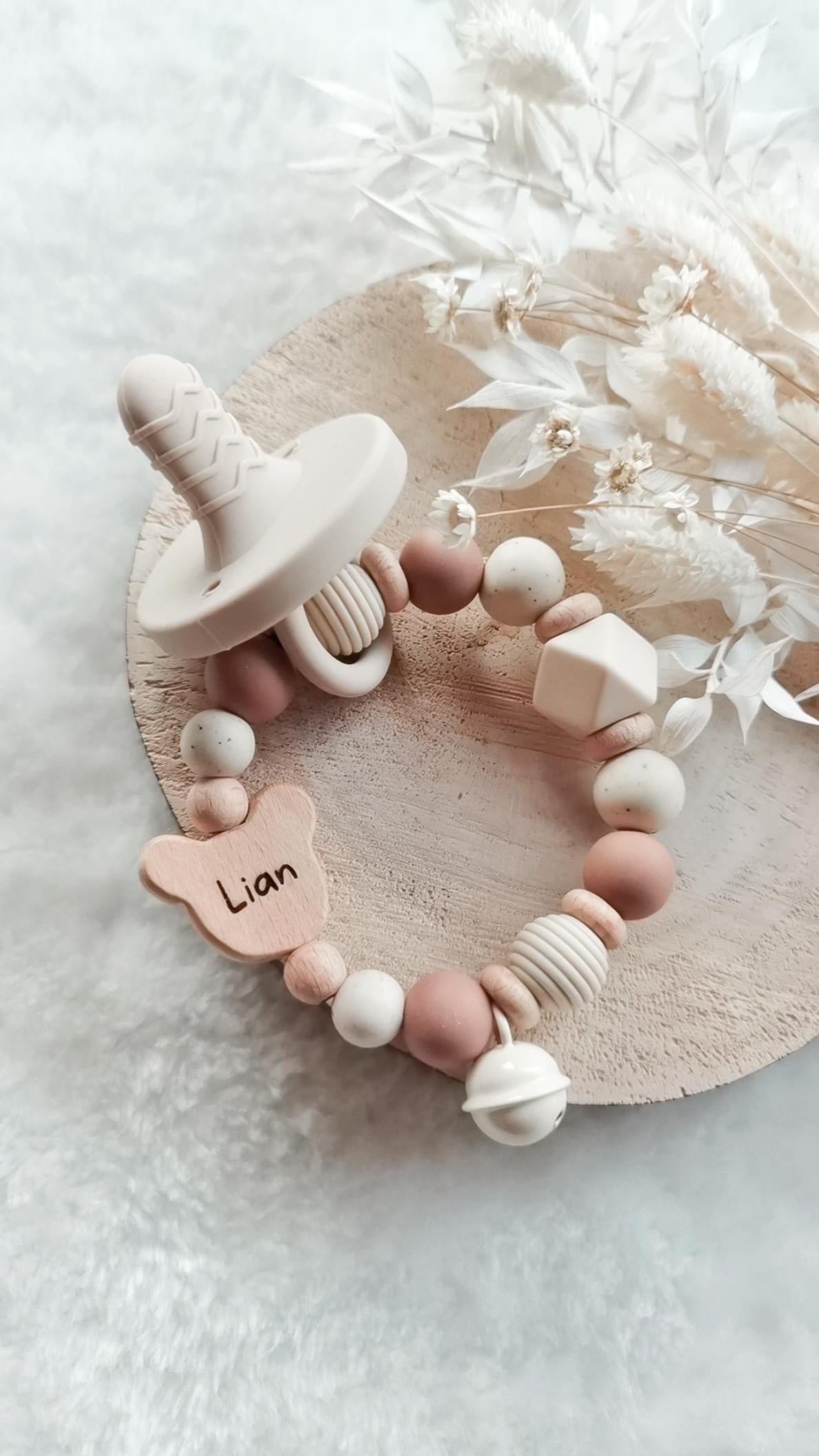 Baby Set "Lian" - Farbe Camel - Schnullerkette und oder Greifling