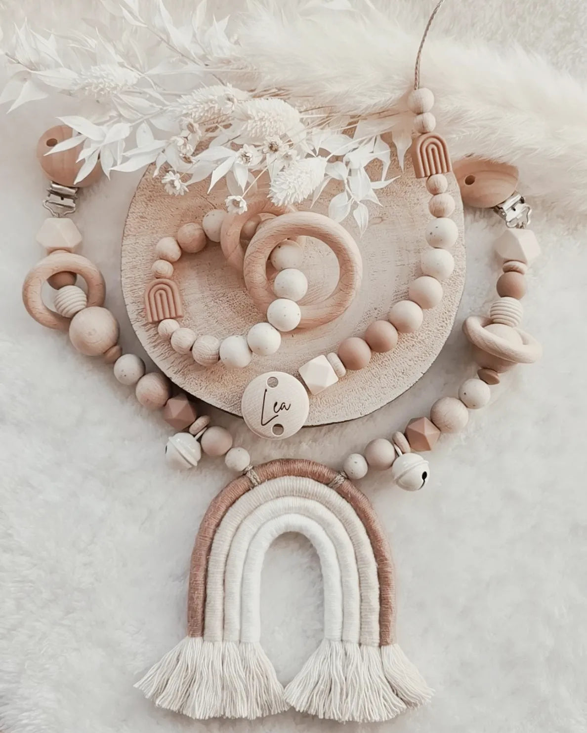 Baby Set "Lea" Schnullerkette, Wagenkette und oder Greifling
