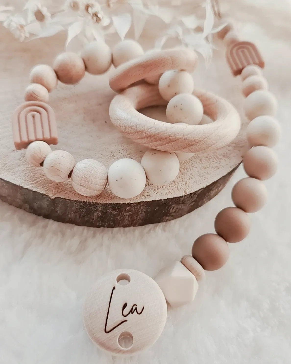Baby Set "Lea" Schnullerkette, Wagenkette und oder Greifling